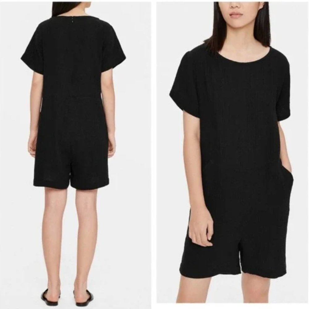 Eileen Fisher Medium Organic Cotton Gauze Black Romper